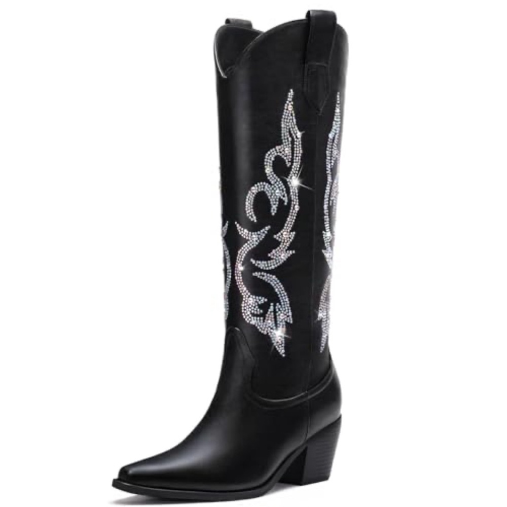 Amazon Black Rhinestone Heeled Boots
